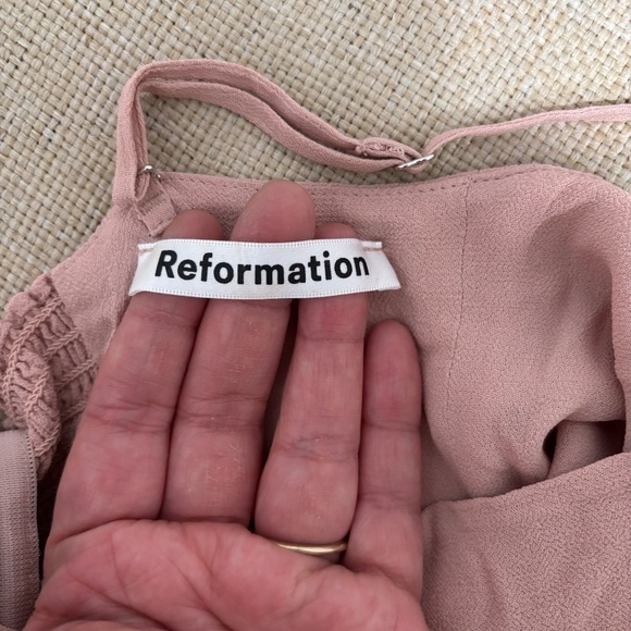 Reformation Dusty Pink Spaghetti Strap Square Neck Midi Dress with Slit - Picture 3 of 8